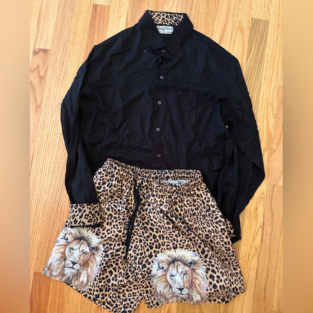Kenny Flowers Men Animal House Swim trunks & Lslve Shirt Jungle Shirt size L